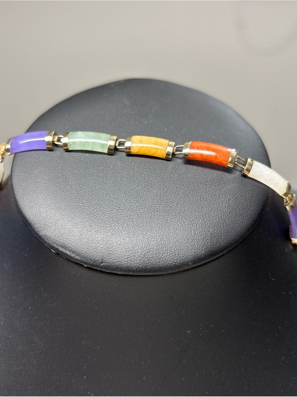 Color-Blocked Semi-Precious Stone Bracelet in Purple, Green, Yellow & Orange